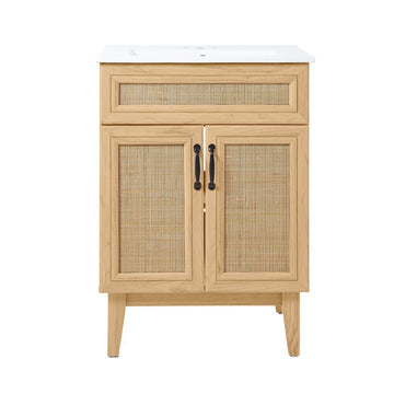 Javer Rattan Modern Farmhouse 2-Shelf Bath Vanity Cabinet Only (Sink Basin not Included) - JONATHAN Y